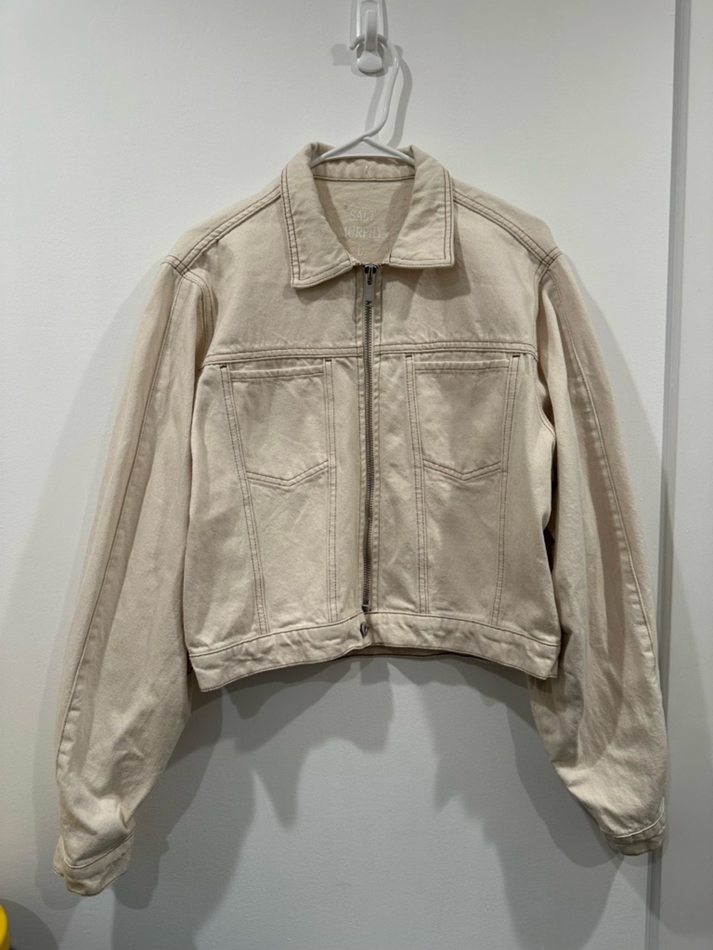 Salt Murphy Australia Cotton Denim Jacket Cream Cropped Fit Size Large
